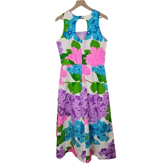 Vintage Floral Maxi Dress 18 10/12 Textured Cotton Pink Blue Purple White - Picture 9 of 15